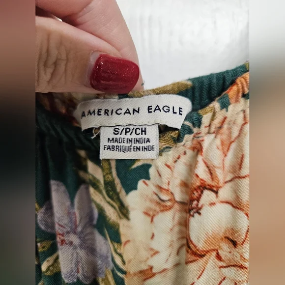 American eagle small green floral spring short sleeve elastic waist romper - Picture 4 of 10